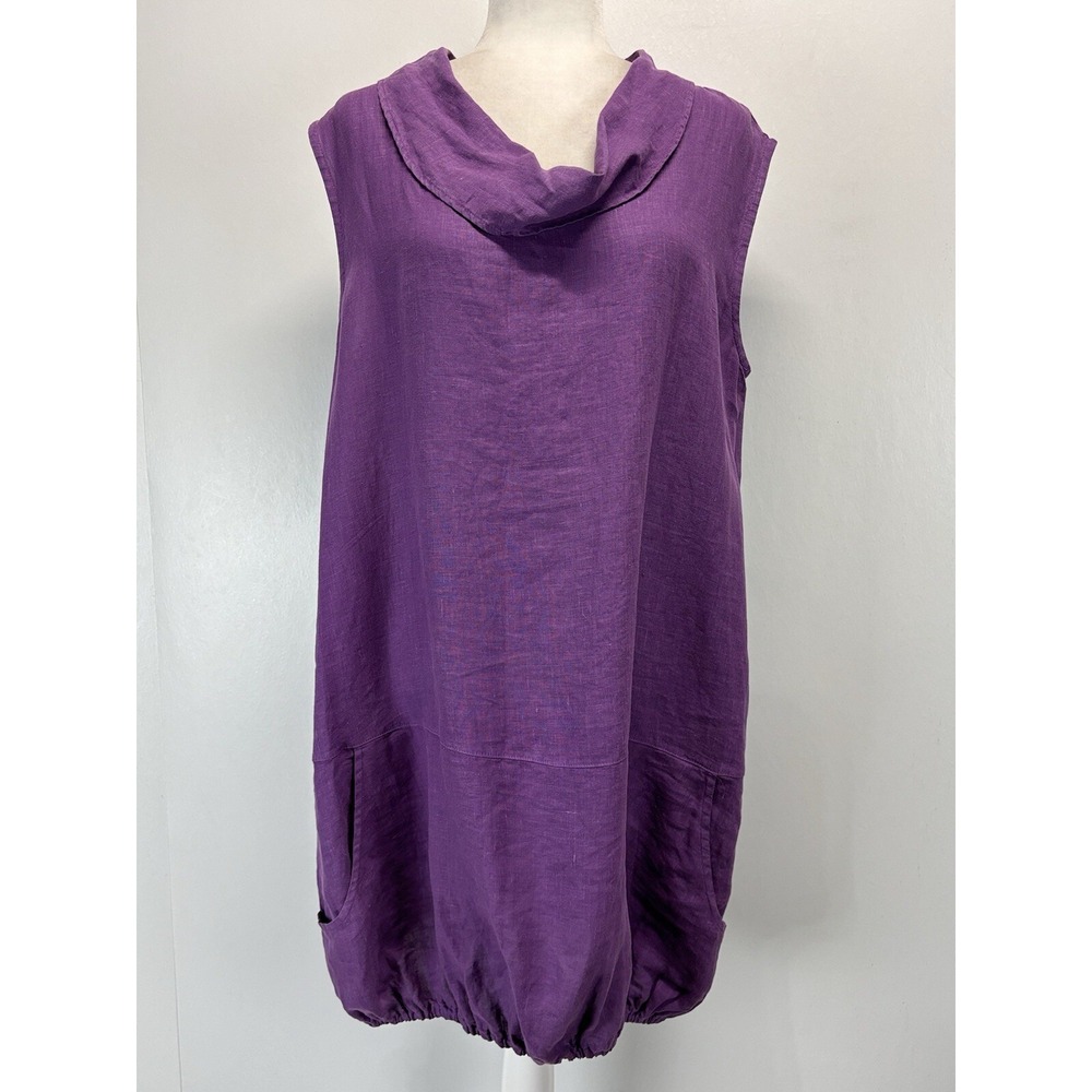 Bryn Walker 100% Linen Tunic Top Shirt Sz Small Cowl Neck Sleeveless Purple USA